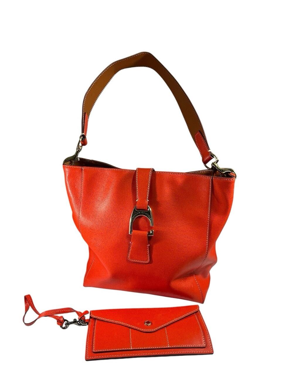 DOONEY & BOURKE BRYNN PEBBLED LEATHER SHOULDER BAG in CLEMENTINE (ORANGE) Wallet